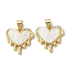 Brass Micro Pave Cubic Zirconia Pendants, with Shell, Heart