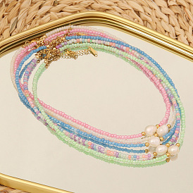 Collier de perles bohème, chaîne de clavicule douce, bijoux en acier inoxydable