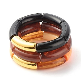 Chunky Acrylic & CCB Plastic Curved Tube Beads Stretch Bracelets Set for Women