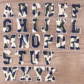 Flicken im Handtuch-Stickerei-Stil zum Aufbügeln/Nähen, Applikationen, Abzeichen, für Kleidung, Kleid, Hut, Jeans, DIY Dekorationen, Alphabet mit Kuhdruckmuster