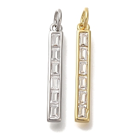 Rack Plating Brass Micro Pave Cubic Zirconia Pendants, Cadmium Free & Lead Free, Long-Lasting Plated, Rectangle