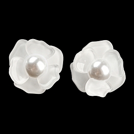 Imitation Pearl Acrylic 3D Flower Stud Earrings, with S925 Sterling Silver Pins