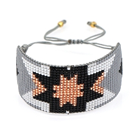 Star Loom Pattern MIYUKI Seed Beads Bracelets for Women, Adjustable Nylon Cord Braided Bead Bracelets