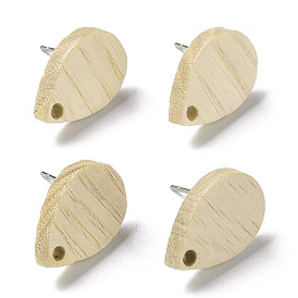 Découvertes de boucles d'oreilles en bois de frêne naturel, 304 avec tige en acier inoxydable, larme
