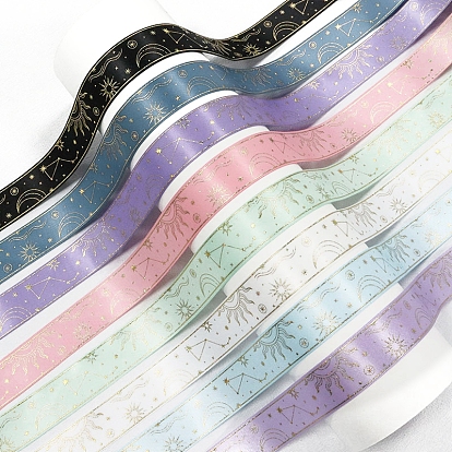 Rubans en polyester à motif étoile de lune, pour le bricolage fait main, nœuds de cheveux et décoration de cadeaux