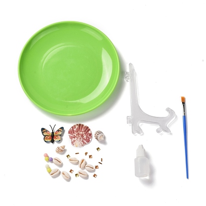 Diy цветочный узор ракушка ракушка диск паста картина для детей, включая оболочку, пластиковые бусины и тарелка, кисть и клей