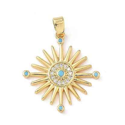 Латунные микро проложить кубического циркония подвески, солнечные чары, с синтетическими бирюзовый