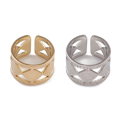 304 Stainless Steel Rhombus Open Cuff Rings for Women
