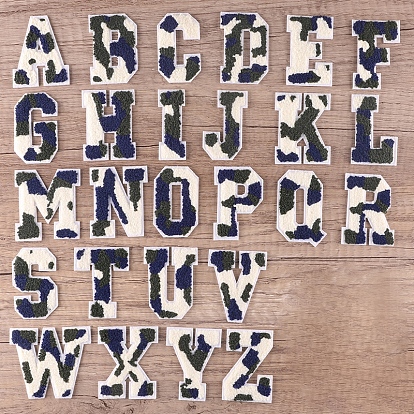 Flicken im Handtuch-Stickerei-Stil zum Aufbügeln/Nähen, Applikationen, Abzeichen, für Kleidung, Kleid, Hut, Jeans, DIY Dekorationen, Alphabet mit Kuhdruckmuster