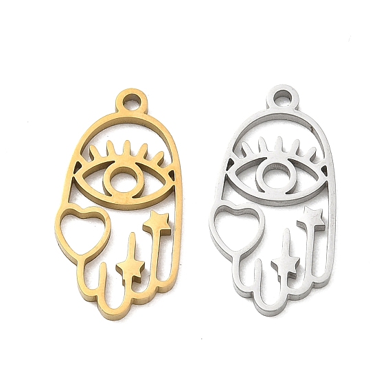 304 Stainless Steel Pendants, Hamsa Hand & Heart & Evil Eye Charms, Cut-Out