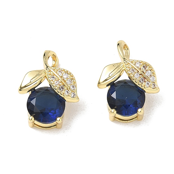 Brass Pave Marine Blue Cubic Zirconia Charms, Cherry Charms, Long-Lasting Plated, Rack Plating, Lead Free & Cadmium Free