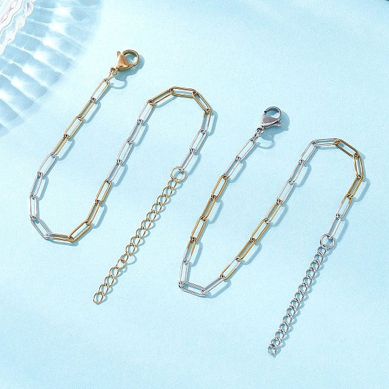 2 шт. 304 браслеты из двухцветной цепочки-скрепки из нержавеющей стали для женщин
