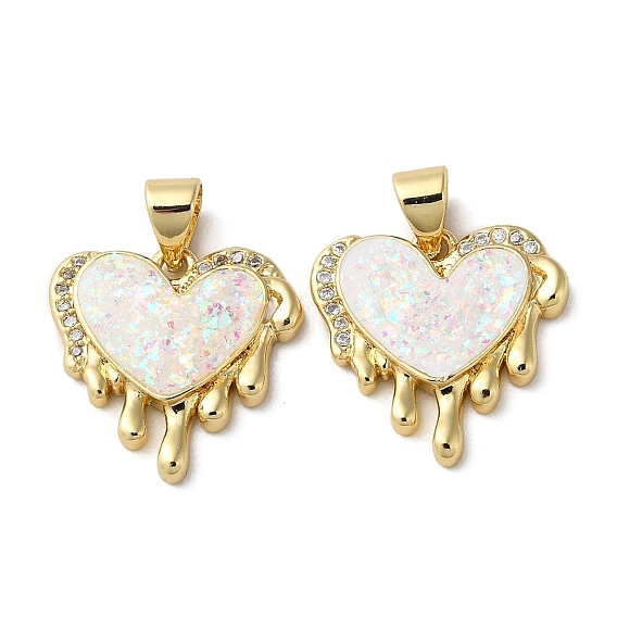 Brass Micro Pave Cubic Zirconia Pendants, Cadmium Free & Lead Free, with Shell, Heart