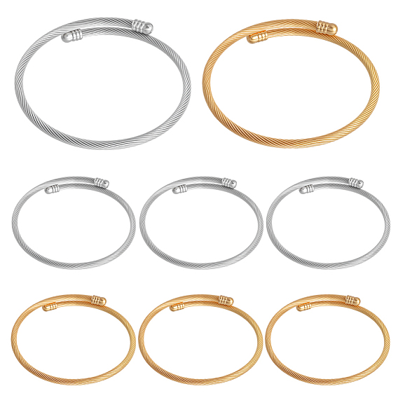 8 шт. 2 цвета 304 круглые браслеты-манжеты из нержавеющей стали, браслеты крутящего момента