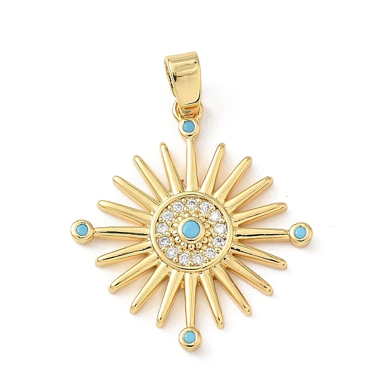 Латунные микро проложить кубического циркония подвески, солнечные чары, с синтетическими бирюзовый