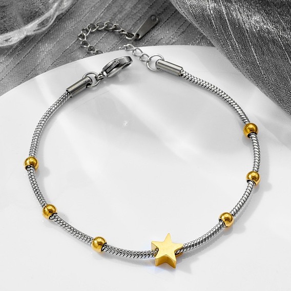 Duo Tone 201 Stainless Steel Star Round Snake Chain Bracelets for Women