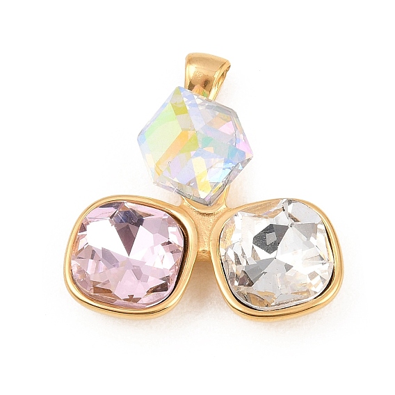 304 подвески из нержавеющей стали, куб и квадрат, со стеклом, граненые