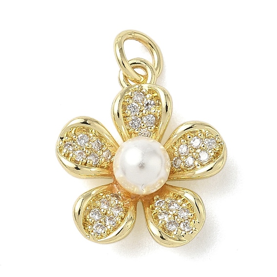 Латунные микро проложить кубического циркония подвески, с пластиковой жемчужиной и соединительным кольцом, 