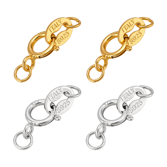 4шт 2 цвета 925 пружинные кольца из стерлингового серебра, с прыжковым кольцом и замшевой тканью, квадратная салфетка для полировки серебра