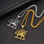 Collares vintage de acero inoxidable con colgante de león y sol, cadena tipo caja para hombre