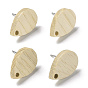 Natural Ash Wood Stud Earring Findings, with 304 Stainless Steel Pin, Teardrop