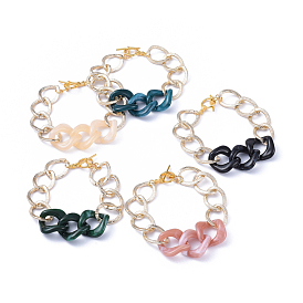 Pulseras de cadena, con cadenas de aluminio para bordillos, anillos de enlace de acrílico y cierres de palanca de aleación, la luz de oro