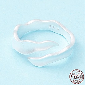 925 Sterling Silver Matte Cuff Ring, Wavy Adjustable Open Ring, Promise Ring for Women