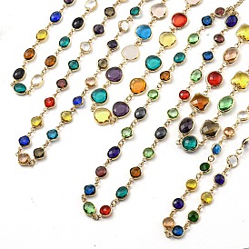 Glass Necklace, Multi Color Brass Link Necklaces