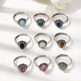 Кольца из натурального драгоценного камня, овальные, медные кольца, античное серебро
