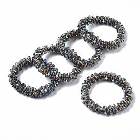 Bracelets extensibles en perles de verre transparentes à facettes, arc-en-ciel plaqué, Toupie