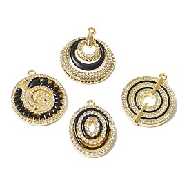 304 Stainless Steel Rhinestone Pendants, Round/Oval Charms, with Enamel, Ion Plating(IP)