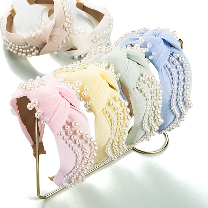 Повязки на голову из плиссированной ткани с декором из искусственного жемчуга, широкая повязка на голову со складками, простые женские аксессуары для волос