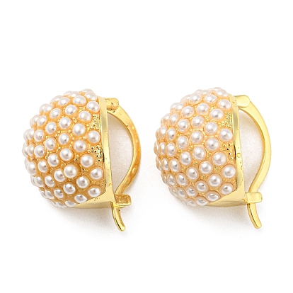 Rack Plating Brass Round Dome Hoop Earrings with Plastic Pearl Beaded, Lead Free & Cadmium Free
