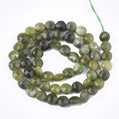 Natural Canadian Jade Beads Strands, Faceted, Flat Round