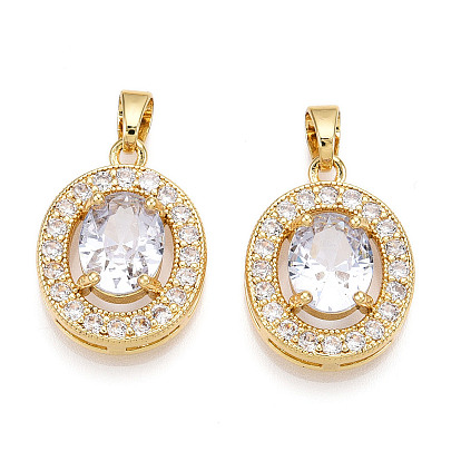 Латунные микро проложить кубического циркония подвески, без кадмия и без свинца, овальные амулеты