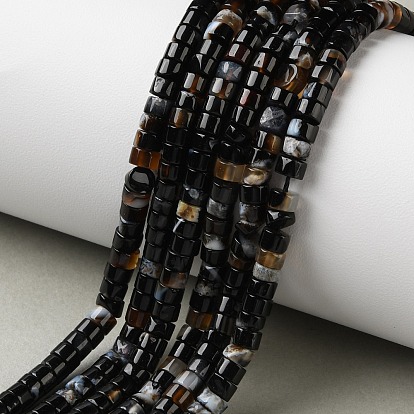 Natural Black Flower Agate Beads Strands, Disc, Heishi Beads