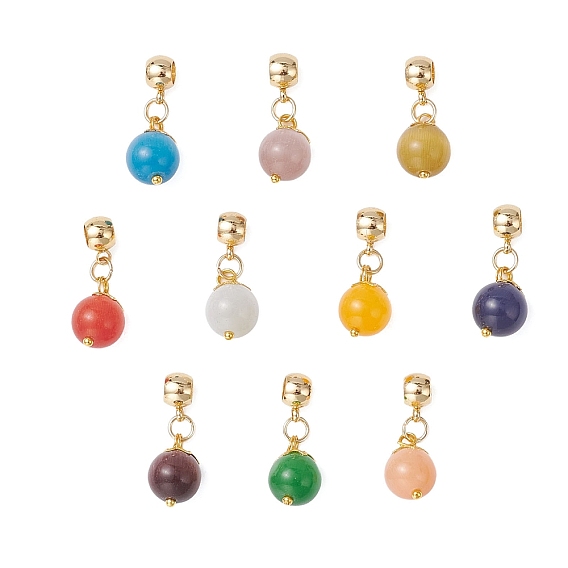 Круглые европейские подвески-шармы «кошачий глаз», подвески с большим отверстием в форме шара, с 304 скобами из нержавеющей стали, золотые