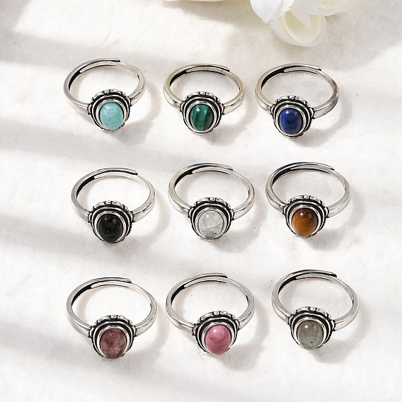 Кольца из натурального драгоценного камня, овальные, медные кольца, античное серебро