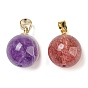 Natural Gemstone Sphere Pendants, Round Charms with Golden Plated Alloy Snap on Bails