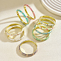 Zinc Alloy Enamel Flower Hinged Cuff Bangles for Women, Golden
