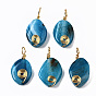 Natural Crackle Agate Pendants, Golden Iron Wire Wrapped Pendants, Dyed, Twist Oval