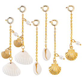 6 шт. 3 стили натуральный жемчуг и ракушки и сплав бикини кулон украшение, с латунными весной кольцевых застежками