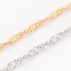 Ion Plating(IP) 304 Stainless Steel Singapore Chains, Water Wave Chains, Soldered, with Spool, Faceted