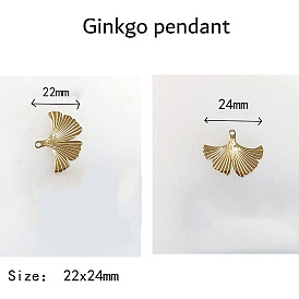 Placage ionique (ip) 304 pendentifs en acier inoxydable, breloque feuille de ginkgo