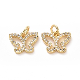 Brass Cubic Zirconia Charms, Hollow Butterfly Charm