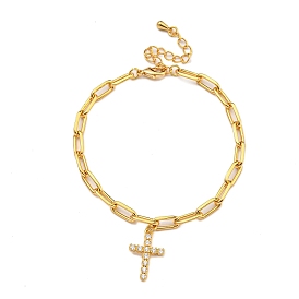 Brass Micro Pave Cubic Zirconia Bracelets, Alloy Enamel Cross Charm Bracelet for Women