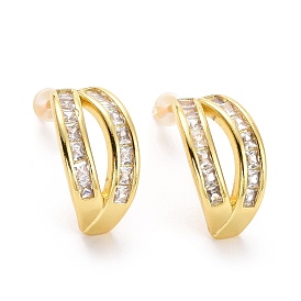 Clear Cubic Zirconia Twist Oval Stud Earrings, Brass Jewelry for Women, Cadmium Free & Lead Free