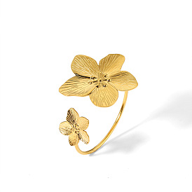 304 Браслет-манжета с цветком из нержавеющей стали для женщин, винтажный аксессуар для европейского и американского стиля