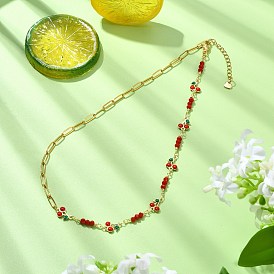 304 Цепочка из латуни с эмалью и красными вишневыми звеньями, а также цепочка из нержавеющей стали в виде скрепки для женщин