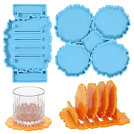 DIY Irregularity Falt Round Coaster Silicone Molds, Resin Casting Coaster Molds, For UV Resin, Epoxy Resin Craft Making